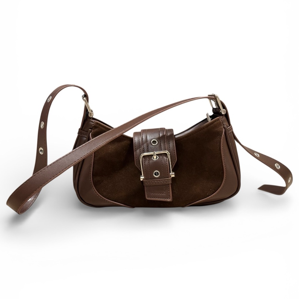 Vintage Brown Suede and Leather Shoulder Bag